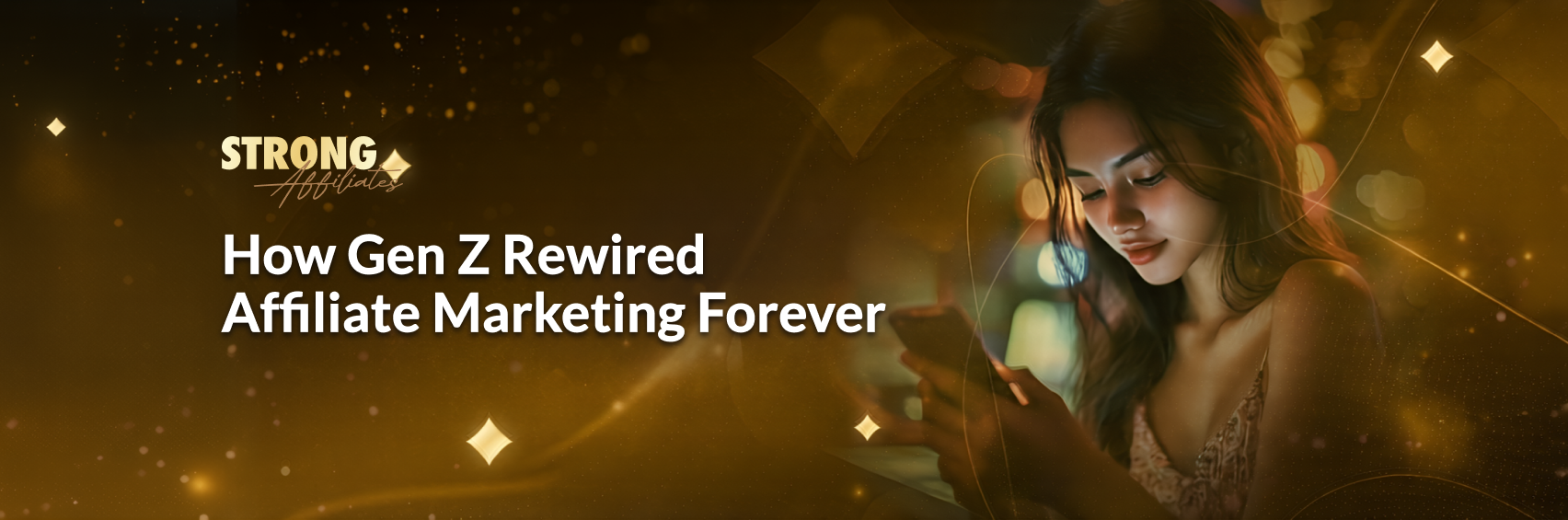 Young woman illuminated by phone screen, symbolizing Gen Z engagement with mobile gambling and digital content.